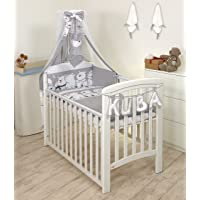 10 Piezas Juego de Ropa de Cama para Cuna 120 x 60 cm Bebé Edredón Dosel Protector Grey Teddies peluches Grises Ositos…